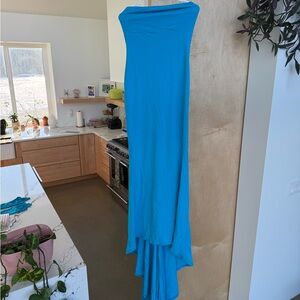 Fashion Nova neon blue dress with gloves
